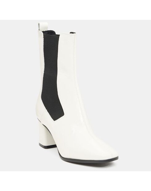 Chelsea Boots en Cuir verni à tige haute écrues - Talon 7 cm