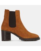 Chelsea Boots en Velours de Cuir à semelle crantée camel - Talon 7 cm