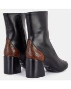 Botas negras de piel bimaterial - Tacón de 7 cm