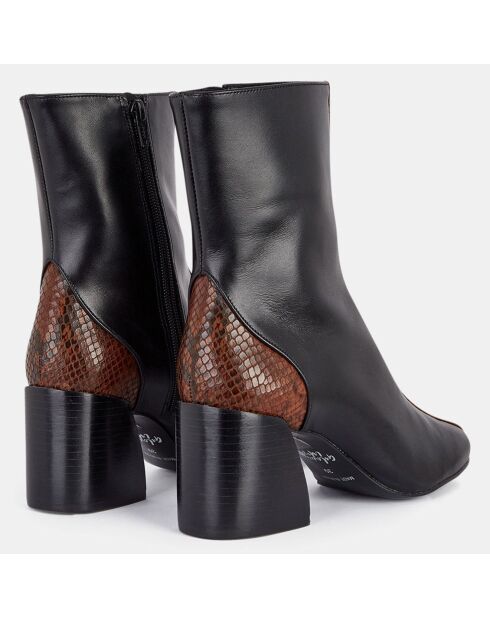 Botas negras de piel bimaterial - Tacón de 7 cm
