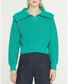 Pull en Grosse maille de Coton Oeko-Tex® Blaise Col zippé vert