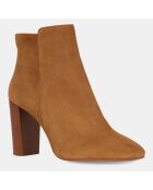 Bottines en Velours de cuir bout en amande camel - Talon 8 cm