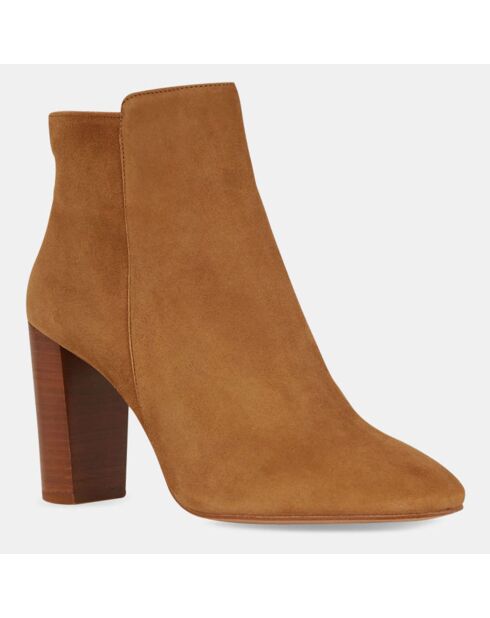 Bottines en Velours de cuir bout en amande camel - Talon 8 cm