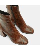 Cognacfarbene Lederstiefel mit Tierdruck - 7,5 cm Absatz