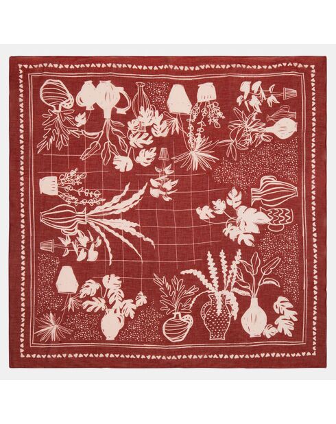 Foulard en coton Plantes Tam marron - 100x100 cm