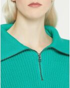 Pull en Grosse maille de Coton Oeko-Tex® Blaise Col zippé vert