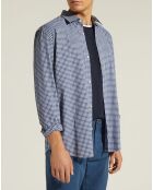 Chemise droite 100% Coton Bio  Linelro à carreaux bleue