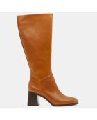 Bottes en Cuir à bout rond camel - Talon 7 cm