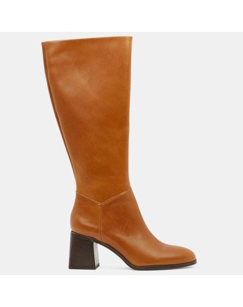 Bottes en Cuir à bout rond camel - Talon 7 cm