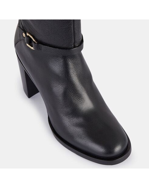 Bottes en Cuir grainé anneau métal noires - Talon 9,5 cm