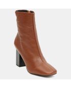 Bottines en Cuir à talon géométrique cognac - Talon 8,5 cm