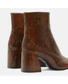 Cognacfarbene Lederstiefel mit Tierdruck - 7,5 cm Absatz