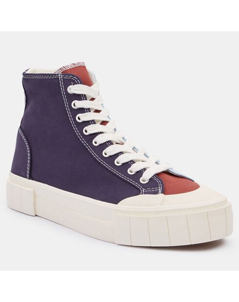 Sneakers en Coton Bio Palm bleu/marron