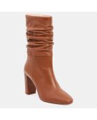 Bottines en Cuir lisse effet plissé cognacs - Talon 9 cm