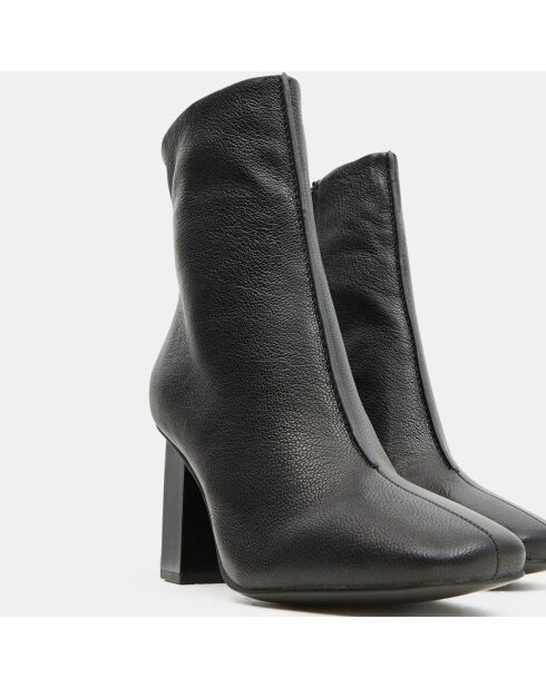 Bottines en Cuir à talon géométrique noires - Talon 8,5 cm