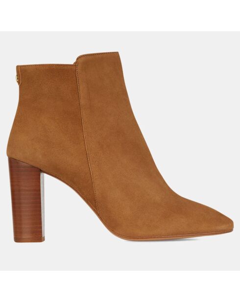 Bottines en Velours de cuir bout en amande camel - Talon 8 cm