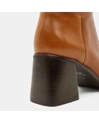 Bottes en Cuir à bout rond camel - Talon 7 cm