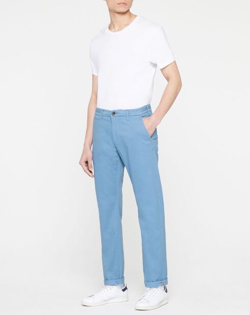 Pantalon Chino droit en Coton Bio Kunzo à micro pois bleu