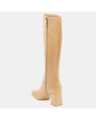 Bottes en Cuir à bout rond beiges - Talon 7,5 cm