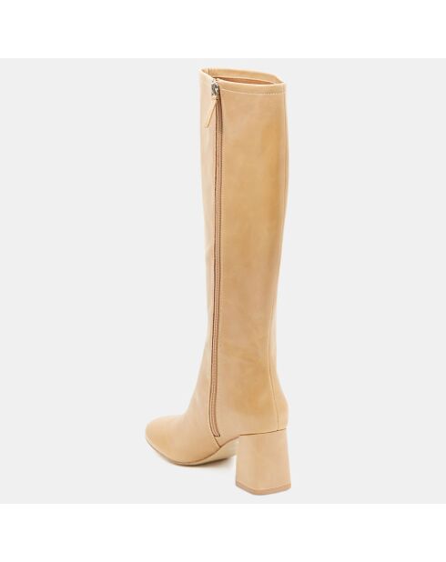 Bottes en Cuir à bout rond beiges - Talon 7,5 cm