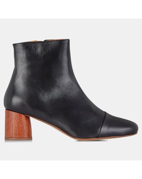 Botas de piel con tacón de madera negro - tacón de 5 cm