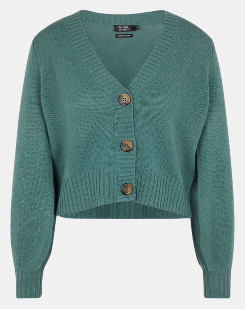 Cardigan 100% Cachemire Dimitri col V vert de gris