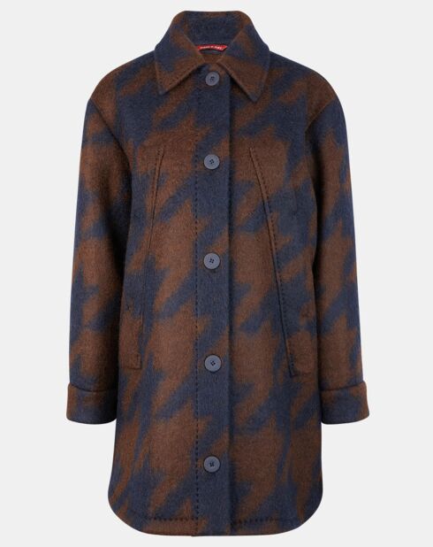 Manteau mi-long en Mohair & Laine mélangés Sante marron/bleu