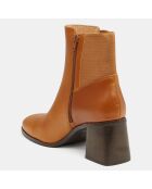 Chelsea Boots en Cuir à goussets élastiqués camel - Talon 7,5 cm