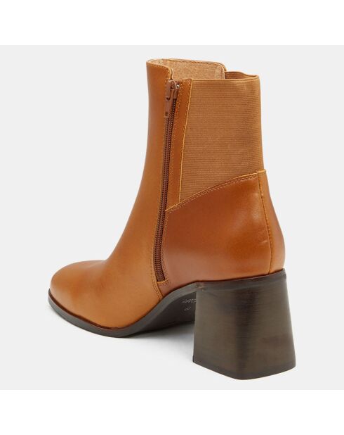 Chelsea Boots en Cuir à goussets élastiqués camel - Talon 7,5 cm