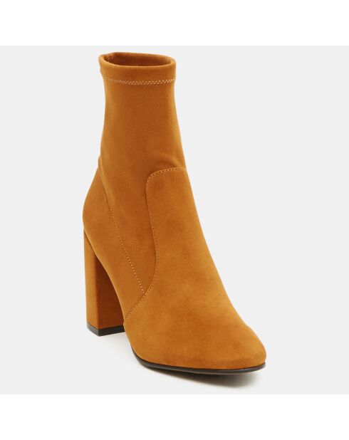 Bottines en Velours de cuir Stretch camel - Talon 9 cm