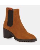 Chelsea Boots en Velours de Cuir à semelle crantée camel - Talon 7 cm