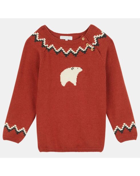 Pull de noël en Maille de coton bio & laine mélangés Igloo rouge