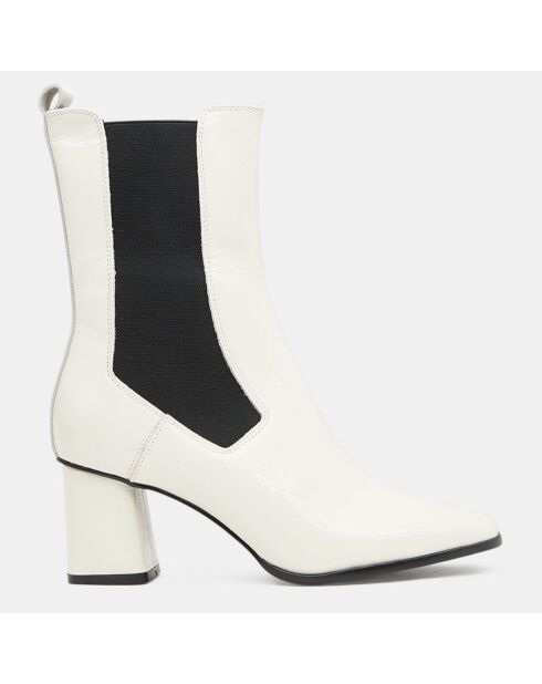 Chelsea Boots en Cuir verni à tige haute écrues - Talon 7 cm