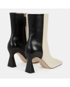 Bottines en Cuir Bicolore écru/noir - Talon 9 cm