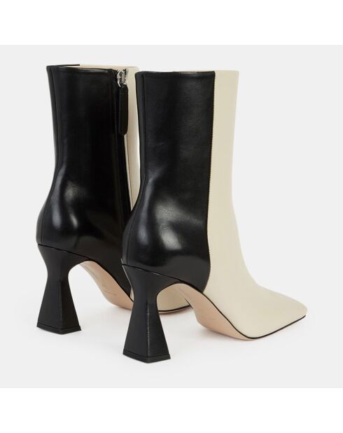 Bottines en Cuir Bicolore écru/noir - Talon 9 cm