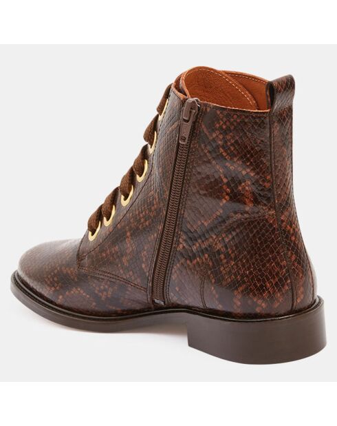 Bottines en Cuir imprimé animal à lacets marron