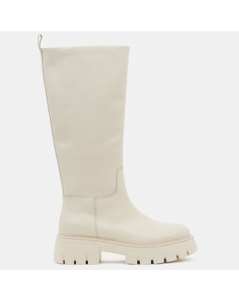 Bottes en Cuir Lucky beiges - Talon 5 cm