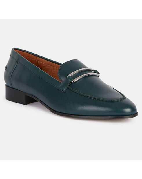 Mokassins aus Leder in Entenblau mit silberner Haarspange