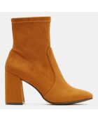 Bottines en Velours de cuir Stretch camel - Talon 9 cm