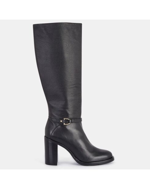 Bottes en Cuir grainé anneau métal noires - Talon 9,5 cm