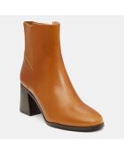 Chelsea Boots en Cuir à goussets élastiqués camel - Talon 7,5 cm