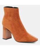 Bottines en Cuir bi-matière à bout carré orange brique - Talon 9 cm