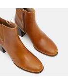 Chelsea Boots en Cuir à goussets élastiqués camel - Talon 7,5 cm