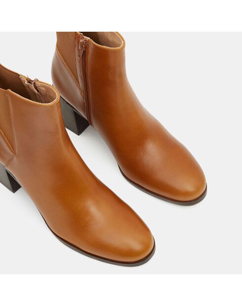 Chelsea Boots en Cuir à goussets élastiqués camel - Talon 7,5 cm