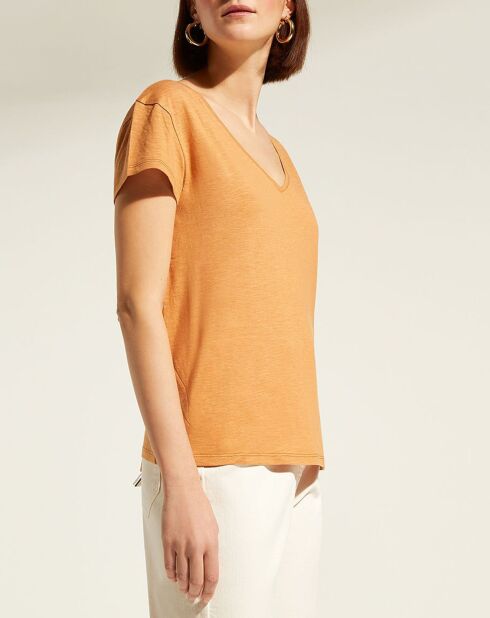 T-Shirt en Coton mélangé certifié Oeko-Tex® Noris Col V orange clair