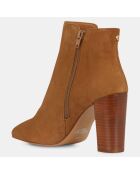 Bottines en Velours de cuir bout en amande camel - Talon 8 cm