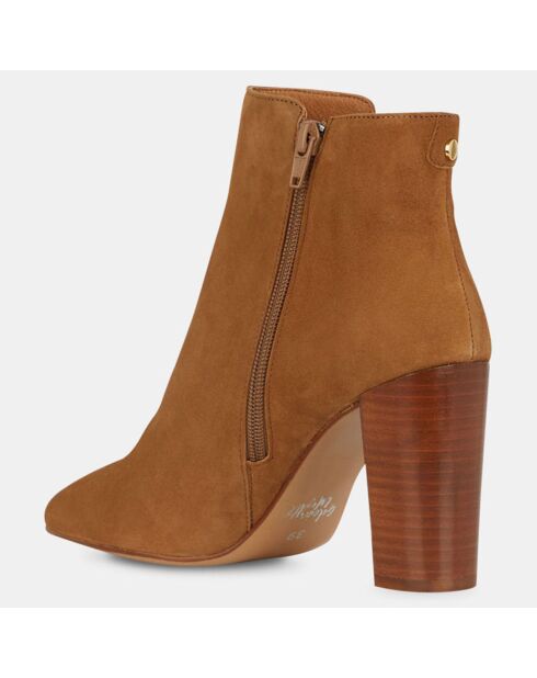 Bottines en Velours de cuir bout en amande camel - Talon 8 cm