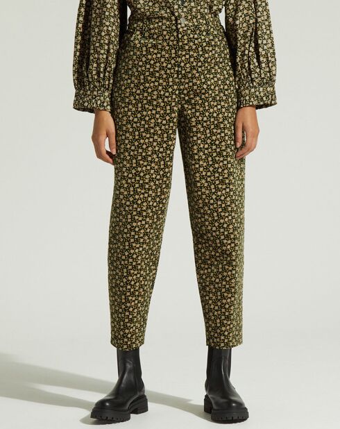 Pantalon en Velours milleraies de Coton Calvin vert/jaune