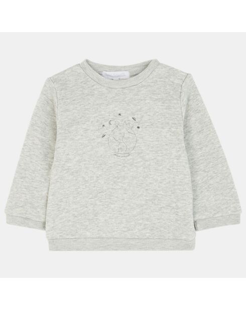 Sweat en Coton molletonné bio mélangé Aramo gris chiné