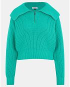 Pull en Grosse maille de Coton Oeko-Tex® Blaise Col zippé vert